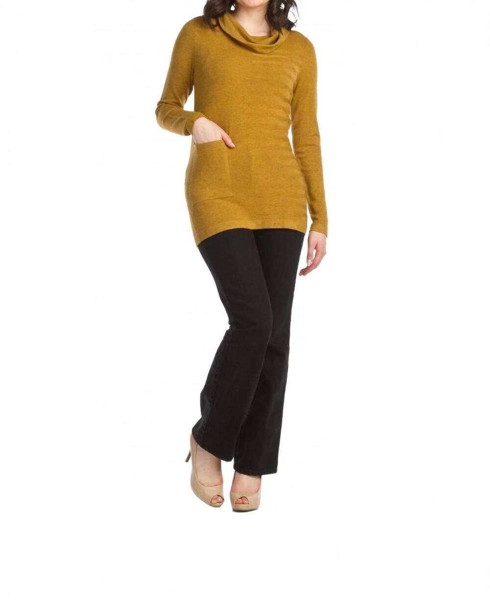 NEW PAPILLON knit cowl neck sweater with horizontal rib in mustard